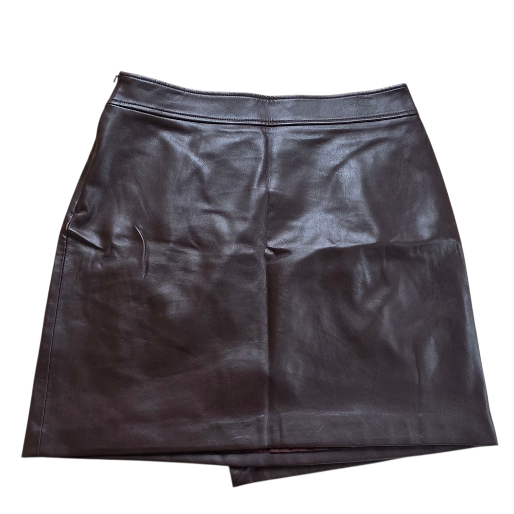 Modern Citizen Faux Leather Faux Wrap Mini Skirt Brown Size M - Picture 5 of 5